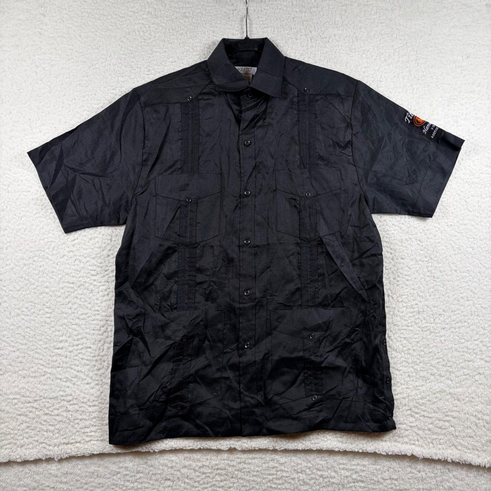NWT Mojito Guayabera Linen Shirt Mens Titos Vodka Embroidere M Black Vacation